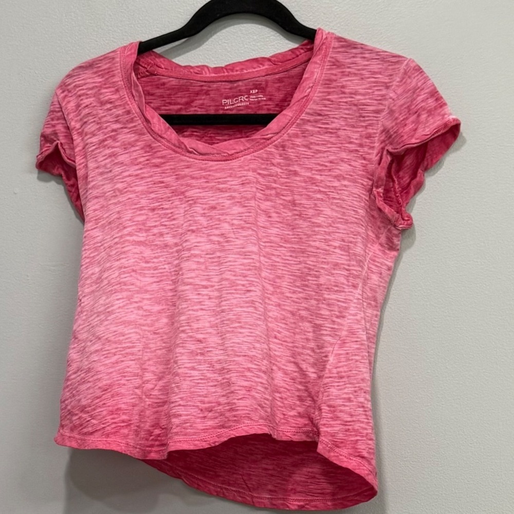 Pilcro Anthropologie Pink Space Dye Short Sleeve Tee XSP Scoop Neck High Low Hem
